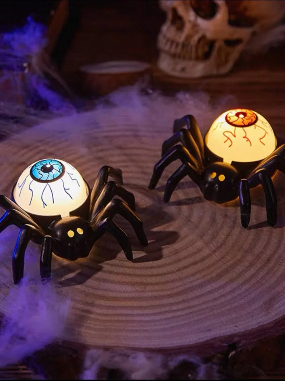 3 Pack Creepy Eyeball Spider Tea Lights, Halloween Indoor Decor Lamps